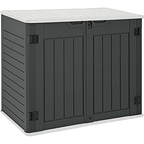 YITAHOME Outdoor Horizontal Storage Sheds w/o Shelf, Weatherproof Resin Tool Shed, Multi-Opening Door for Storage of Bike, Trash Cans, Garden Tools, 35 cu ft, Waterproof, Lockable, Dark Gray