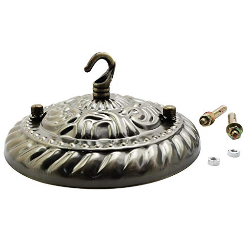 Image of ZYAMY Ceiling Light Plate Lamp Base with Opening Hook and Embossed Pattern Pendant Lighting Accessories with Matching Screw for Pendant Light or Chandelier, Ancient Bronze