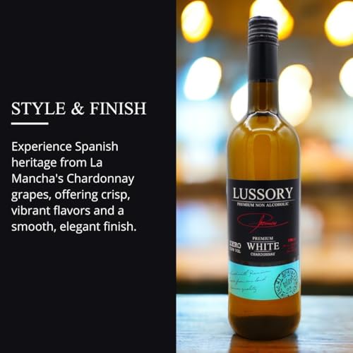 Image of Lussory Premium Chardonnay Alcohol Removed 0.0% Dealcoholized Non Alcoholic White Wine From Spain, Low Calories, Low Sugar, Halal Certified (750ml, 6 Bottles)