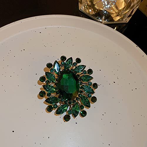 Image of Rhinestone Flower Brooch Pin for Women Girls Vintage Emerald Crystal Lapel Pins Elegant Wedding Bouquet Brooches Dress Clothing Collar Suit Tie Jewelry Accessory Clip for Scarf Coat Shawl Hat Bag Art