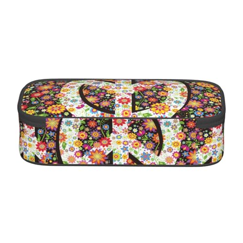 Image of Hippie Flower Peace Pencil Case Organizer Big Capacity Pencil Pouch Stationery With Zipper School Supplies Pencil Bag For Girls Boys Office
