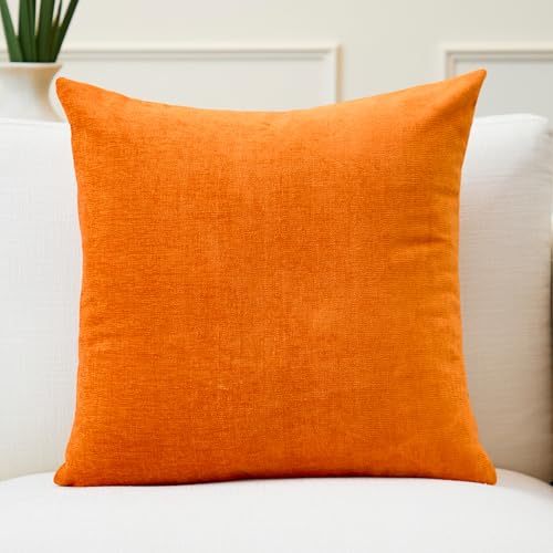 Image of Encasa XO Thick Chenille Throw Pillow Covers Set of 1 | Orange - (16 inchx16 inch) (40x40 cm) | Decorative Accent Square Throw Pillow Cases for Couch, Home Decor, Sofa