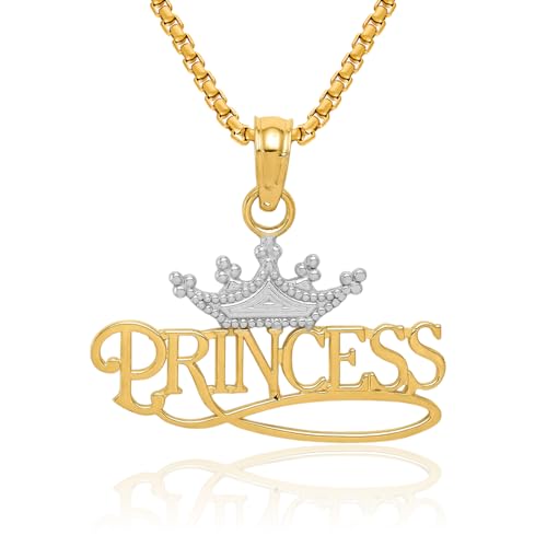 IceCarats 14K Solid Yellow Gold Royal Princess Crown Necklace Chain Pendant Charm