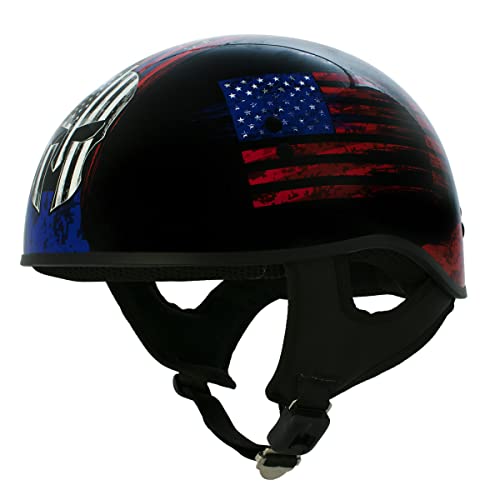 Hot Leathers Hld1044 Gloss Black 'Colored Warrior Bullet' Advanced Dot Skull Half Helmet For Men And Women Biker - Medium #TOP20