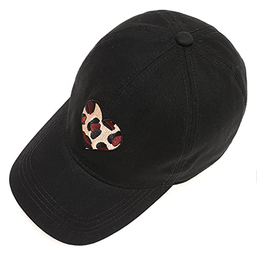 Mirmaru Baseball Dad Hat Vintage Washed Cotton Low Profile Embroidered Adjustable Baseball Caps (Leopard Heart - Black) #TOP1