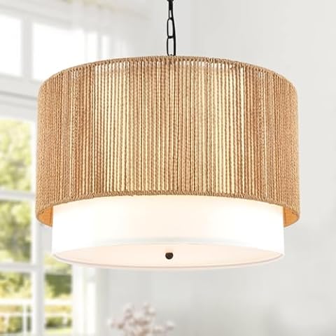 ZECOXOL Rattan Chandelier Light Fixture,5-Light Dining Room Light Fixture,Boho Rustic Pendant Light Farmhouse Large Chandeliers for Dining Room Wicker Hanging Light Fixtures for Kitchen Island Cover