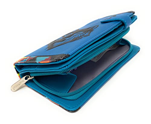 Shag Wear Native Wolf Large Animal Wallet for Women and Teen Girls Vegan Faux Leather 7" Teal3