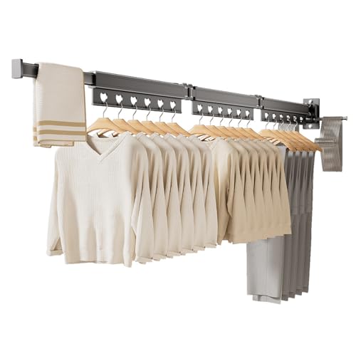 AnYaBinni Clothes Drying Rack Foldable Wall Mounted, Aluminum Laundry Clothes Drying Rack Retractable for Balcony,Bathroom Bedroom, L: 55/90/126 CM