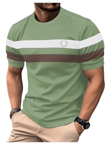 Image of RoseSeek Men's Color Block Short Sleeve Tee Shirts Casual Crewneck T Shirt Trendy Summer Tops