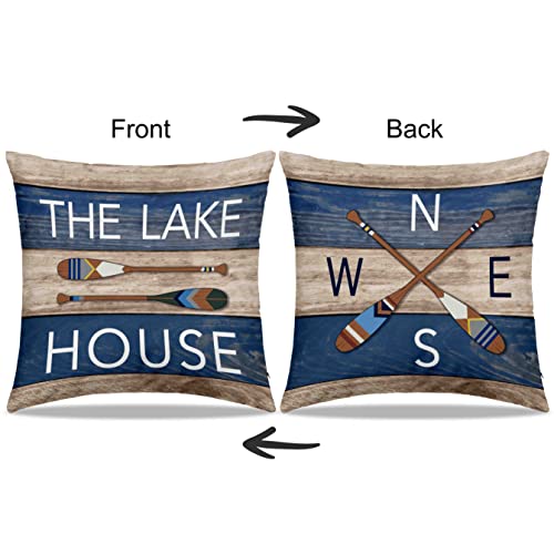 Dibor The Lake House Vintage Reversible Throw Pillow Covers 18X18 In - Lake House Room Porch Bench Decorative Couch Cushion Covers,Lake Paddle Sign Pillow Case For Home Living Room,Lake Lovers Gifts #TOP1