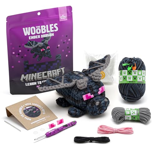 Image of The Woobles Minecraft Crochet Kit - Beginner Crochet Kit for Adults & Kids, Easy Knitting Kit with Woobles Yarn, DIY Crafts, Crochet Animals, Minecrafts, Gift for Gamers & Crafters (Ender Dragon)