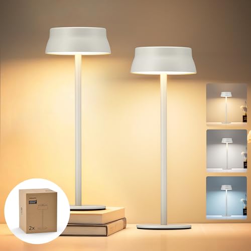 Philips Cordless Table Lamp, Portable Outdoor LED Desk Light,Rechargeable Battery Operated, 2 Adjustable Height, Touch Control & 3 Color Stepless Dimming, Waterproof Lamps for Restaurant/Bedroom