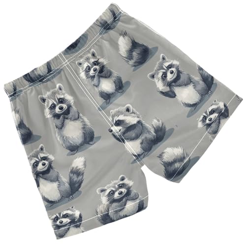 Pigsaly Boys' Swim Board Shorts Funny White Grey Raccoon Boy's Swim Trunks Kids Swimwear 3T2