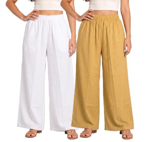 Image of Plaazo Women's Cotton Palazzo | Wide Leg Palazzo for Women | Soft Breathable High Waist Bottom Wear | Comfortable Casual, Office, Travel for Women