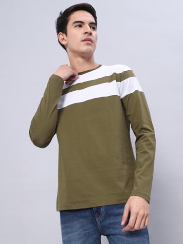 Image of THE DRY STATE Turquoise Blue Cotton Round Neck Full Sleeve Casual T-Shirt for Men