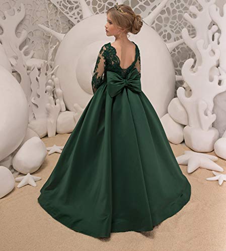 Junguan Girls' Long Sleeves Pageant Dresses Lace Aline Princess Prom Dress Formal Ball Gowns with Pockets TF0062