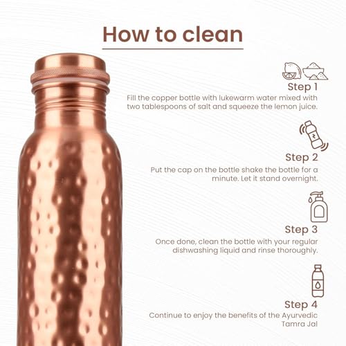 Image of KC Pure Copper Designer Water Bottle With Leak Proof Protection, Ayurveda And Yoga Health Benefits. (1000Ml, Pack Of 1 Unit, Hammered Design)