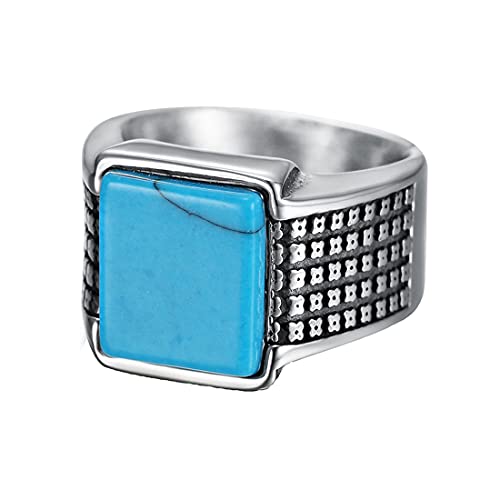 HIJONES Anneau pour Hommes en Acier Inoxydable avec Turquoise Carré Noël Anniversaire Mariage Bijoux Bagues Cadeaux Taille 66