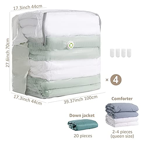 LEVERLOC Vacuum Storage Bags 4 Pack, Extra Large Cube (40x28x18x18 Inch), Vacuum Seal Bags for Comforters Pillows Blankets Bedding Clothing, Space Saving Organizer