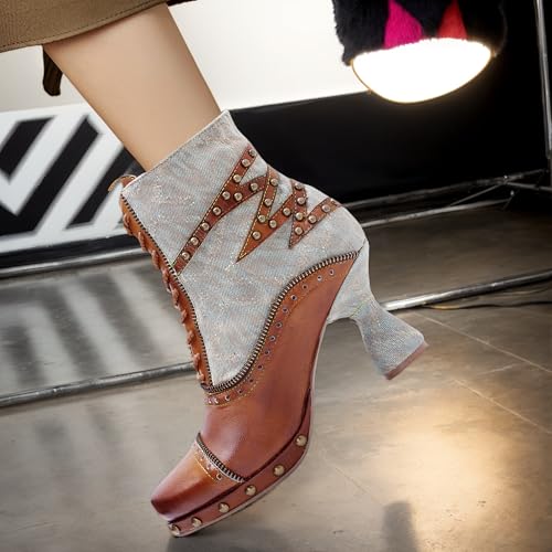 Women's Handmade Retro Lambskin High Heel Boots, Colorful Painting, Metallic Style - Fashion, Comfortable, Durable, Unique Minority Style4