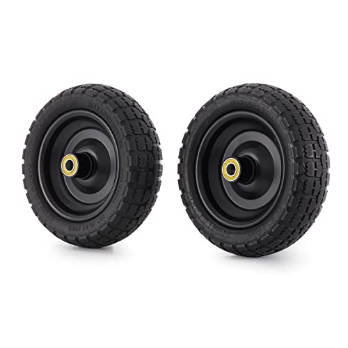 Gorilla Carts 2-Pack 10 Inch No-Flat Replacement Tires, 300 lb Capacity Each – Solid Polyurethane, 2.16” Hub, 5/8” Bore – Fits Lawn & Garden Utility Wagon, Hand Truck, Air Compressor, Pressure Washer