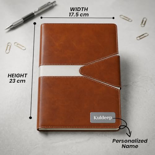 Image of Giftana Personalized Diary with Name, Personalized Office Planner Notebook Diary with Magnetic Lock, Corporate Gifts for Employee (Tan)