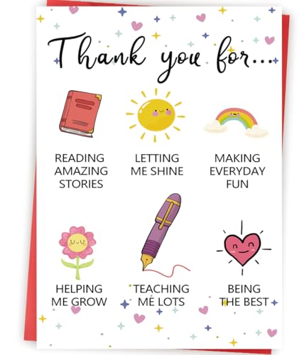 Zyulin Lovely Thank You Teacher Card, Great Teacher Appreciation Gifts Card from Students, Thank You...