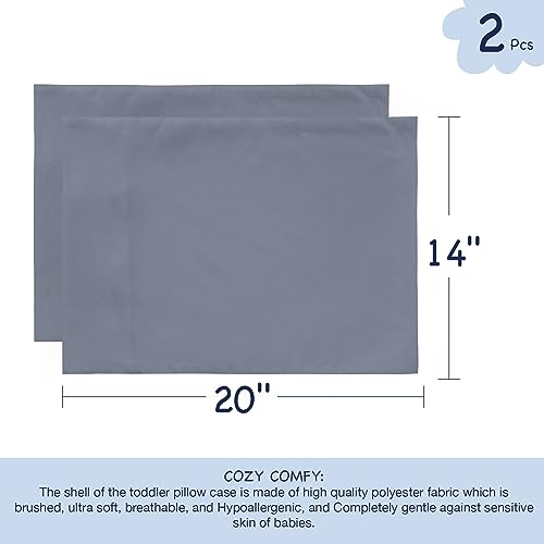 Image of EXQ Home Toddler Pillowcases Zippered 13x18 Travel Pillow Case Set of 2, Small Pillow Case Fits Baby Pillow Sized 12x16, 13x18, Kids Pillowcases 2 Pack Machine Washable (Blue Grey)