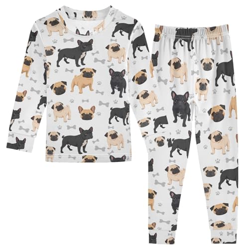 Pigsaly Pajama Set 2 Piece Pug Dog Paw Print Cute Black Brown Bulldog Pajama Sets Long Sleeve Pjs Sleepwear 3T