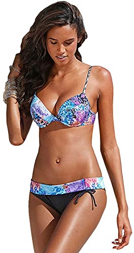Bruno Banani Damen Push Up Bikini (34 / A, Schwarz/Bunt)