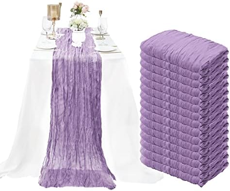 15 Pack Lavender Cheesecloth Table Runner 10Ft Gauze Cheese Cloth 35x120 Inch Boho Table Runner Romantic Table Runner Long Table Cover for Wedding Birthday Party Bridal Shower Reception Table Décor