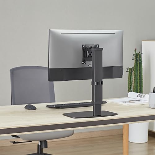 White Mulberry 10-Step Height Adjustable Single Screen Monitor Stand for 17-32 Inch Monitor, 8 kg Load, VESA 75x75/100x100, DIY Installation (Black)