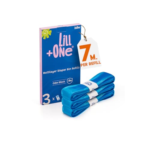 LillOne 3 Extra Lange, 7-laagse Navulverpakkingen voor de Luieremmer – Verenigbaar met Angelcare Tommee Tippee Twist & Click Simplee Tec LitterLocker Littycat Spross – Pak van 3 Navullingen