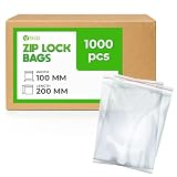 V1 TRADE Sachets Plastiques Transparent Zip 1000 Pièces 100x200mm – Pochon Refermable Résistant – Sachet Plastique Refermable Pour Aliments, Bricolage, Accessoires