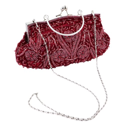 Pochette de soirée rouge broderie artisanale perles pour un look rétro