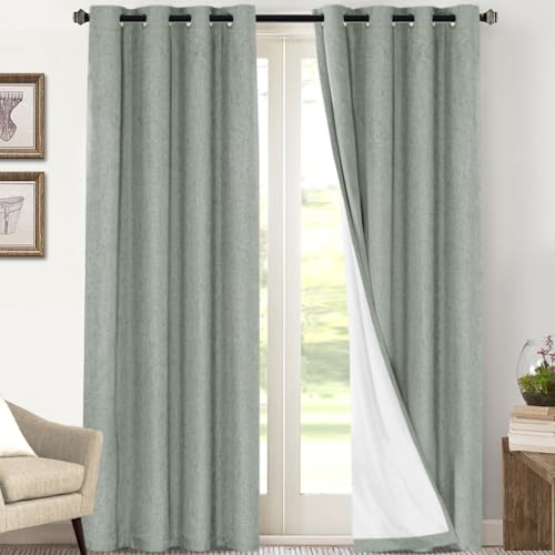 Image of PrinceDeco Blackout Curtains 108 Inches Long 2 Panels Set for Bedroom Solid Thermal Insulated with White Liner Grommet Room Darkening Curtains & Drapes Luxury Decor for Living Room Nursery,Green Bay