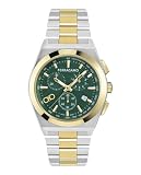 Ferragamo Vega Upper East Chrono Collection Luxury Mens Watch Timepieces with a Two Tone Bracelet and Case Featuring a Green Dial