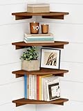 Forbena Corner Bookshelf Wall Mounted Set of 4, Wooden Floating Book Shelves for Nursery, Large Wall Shelving Unit for Living Room Bedroom Bathroom Kitchen Office Classroom Corner (Walnut Color)