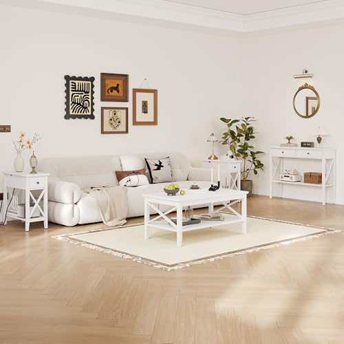 ChooChoo White Coffee Table Classic X Design for Living Room, Rectangular Modern Cocktail Table with Storage Shelf, 39 Inch by ChooChoo - Image 6