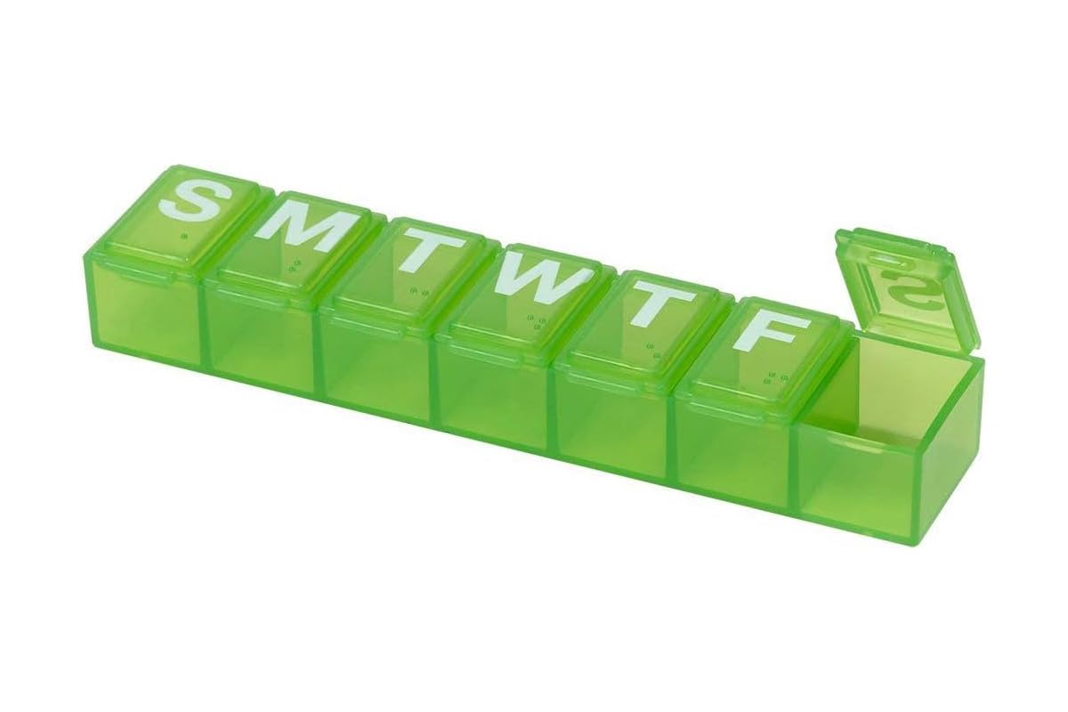 EZY DOSE Weekly (7-Day) Pill Organizer, Vitamin and Medicine Box, Small Compartments, Assorted Colors