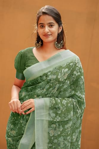 Image of MIRCHI FASHION Saree for Woman Cotton Blend Printed | Traditional Ethnic Sari for Ceremonial Use and Farewell with Blouse Piece