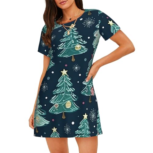 Chemise de nuit légère manches courtes femme imprimé étoiles et Noël douillet