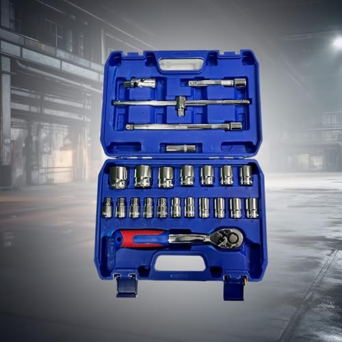 Image of Hand Tool DN 24M-H 1 /2 inch Drive Hex Socket Set 18 Sockets (8-32mm) 6 Accessories with 72-Tooth Ratchet in BMC Case (Packed in a Blow Mould Case) Industrial, Home, Wide Variety of Applications