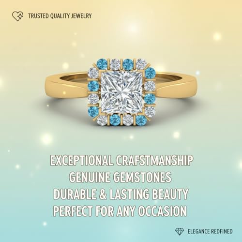 Image of Choose Your Gemstone Floating Halo Diamond CZ Ring Yellow Gold Plated Princess Shape Halo Engagement Rings Everyday Jewelry Wedding Jewelry Handmade Gifts for Wife US Size 4 to 12