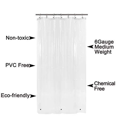 Image of Barossa Design Shower Curtain or Liner with 3 Magnets for Shower Stall Size 42 inch Wide, PEVA, Waterproof, PVC Free, Metal Grommets, Clear, 42x72