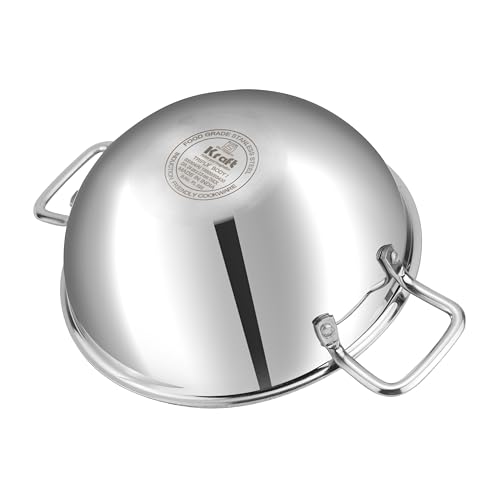 Image of Kraft Futuretec Pro Triply Honeycomb Kadai with Glass Lid - 2.5 litres, 22 cm | Stainless Steel Kadai for Cooking | Stick-Resistant Hexa Design | Metal Spatula Safe | Induction & Gas Compatible