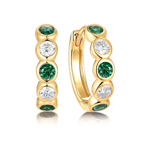 Green Emerald Gold Earrings Moissanite Round Hoop for Women Mother Vintage Diamond Silver Small Circle Earrings