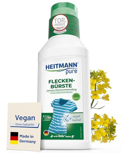 HEITMANN pure Vegane Fleckenbürste 250 ml | Effektiver Fleckenentferner für Kleidung mit Bürste | Gallseife flüssig Alternative | Fleckenbürste ideal für Kragen Manschetten & Weißwäsche