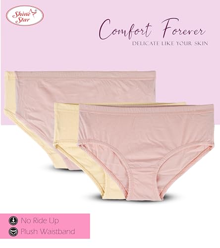 Image of SHINE STAR Women's Pack of 6 Full Coverage Hipster Panty 100% Super Combed Cotton Fabric with Inner Elastic Waistband Multicolour