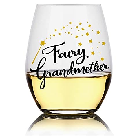 Perfectinsoy Fairy Grandmother Funny Stemless Wine Glass,Mothers Day Gifts for Women, Grandma, New Grandma, Wife, Mom, Funny Grandma Wine Glass from Granddaughter Grandson, Pregnancy Announcement Cover